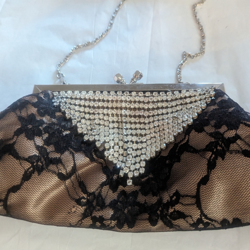 Black lace ( Over Light Gold Satin) purse clutch
